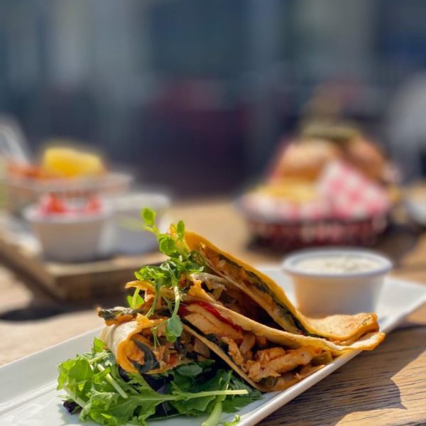 Wraps served with salad on a plate