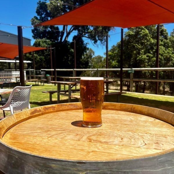 Glass of beer on an outdoor table