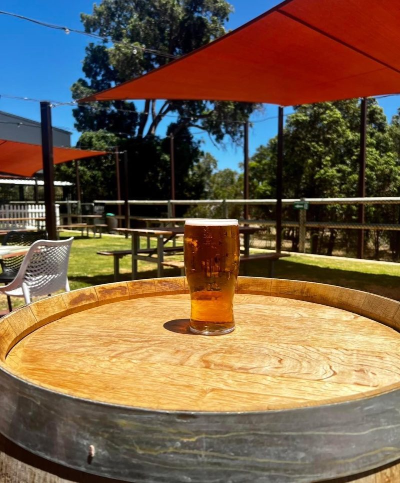 Glass of beer on an outdoor table