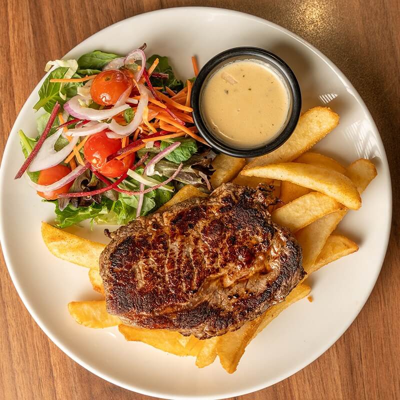 300g rump steak on plate