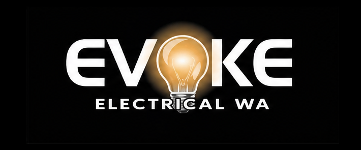 EVOKE Electrical WA logo with a bright glowing light bulb centered over the name.